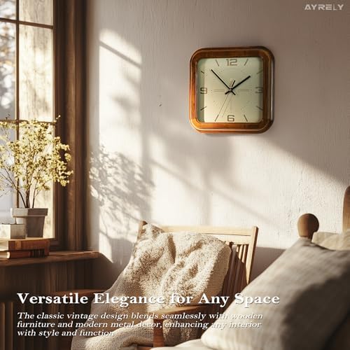 AYRELY® Rectangular Wooden Wall Clock – 12.8" W x 11.6" H Vintage Elm Wood Frame - Image 4