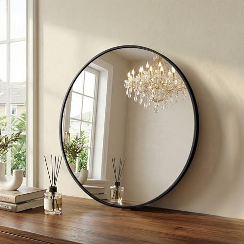 24 Inch Black Round Bathroom Wall Mirror, Round Mirrors - Image 2