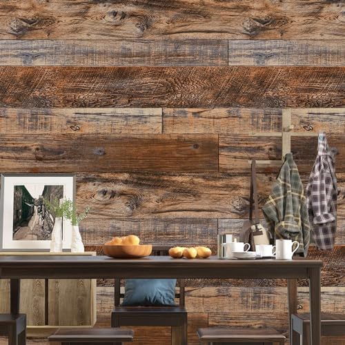 WENMER 23.6" x 1180" Brown Wood Wallpaper Peel and Stick Shiplap Self Adhesive - Image 3