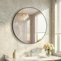 24 Inch Black Round Bathroom Wall Mirror, Round Mirrors by HAPPYMONTLLC