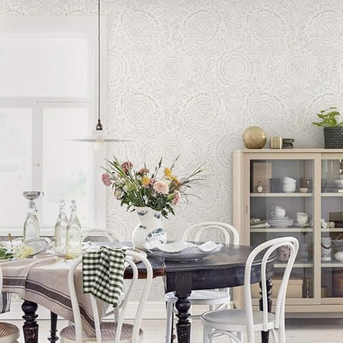 Ismoon Peel Stick Wallpaper Boho Beige Neutral Vintage Floral Contact Paper - Image 6