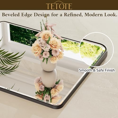 TETOTE Black Mirrors for Wall 40 x 30 Beveled Edge Tempered Glass, Rounded - Image 4
