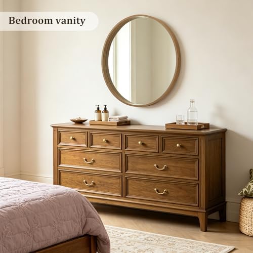 WallBeyond 36 Inch Natural Round Wood Mirror, Large Circle Wooden Frame Wall - Image 2