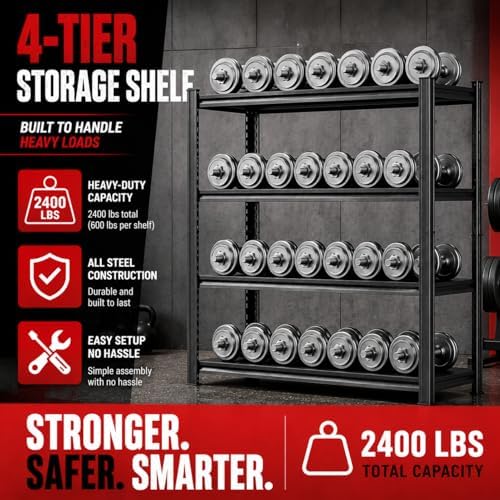 Garage Shelving, 2400 LBS Heavy Duty Metal Storage Shelves, 4-Tier Adjustable - Image 4