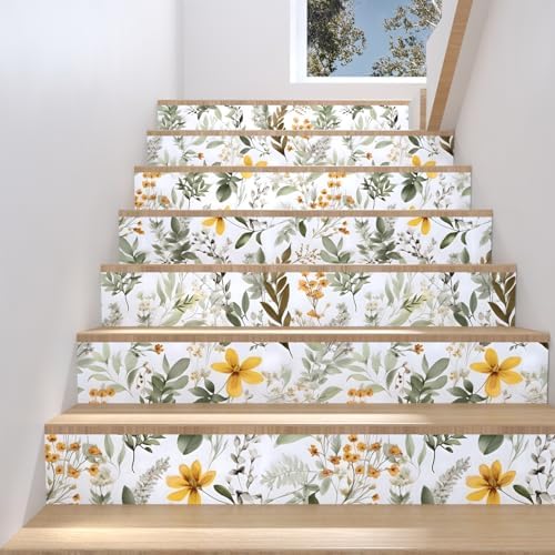 Laatse Vintage Green Yellow Wild Floral Botanical Wallpaper 17.5"x787" - Image 7