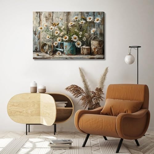 Rustic Farmhouse Daisy Canvas Wall art Vintage Country White Daisy Picture Wall - Image 5