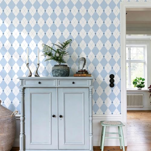 Simon&Siff Retro Checkered Peel and Stick Wallpaper Light Blue and White - Image 4