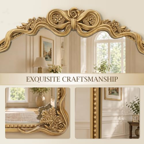 Besdomus Large Vintage Gold Mirror: 30"x44" French Baroque Arch Bow Mirrors - Image 4