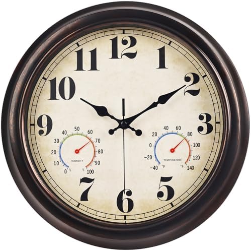 JENLYSTIME 13 Inch Dark Brown Vintage Waterproof Wall Clock by JENLYSTIME