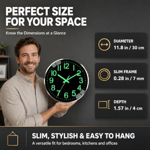 Wall clock 12-inch metal frame luminous silent time accurate（Black 6） - Image 2