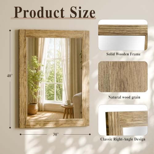 Rectangular Wall Mirror 30" x 40", Solid Wood Frame Bathroom Mirror - Image 4