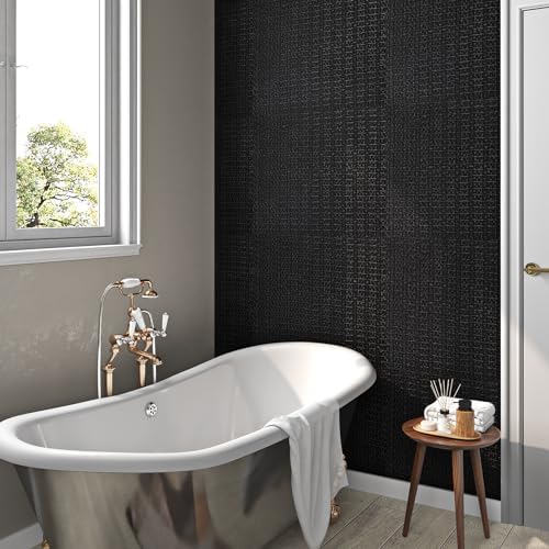 Livelynine Textured Black Peel and Stick Wallpaper 15.8x394 Inch Grasscloth - Image 3