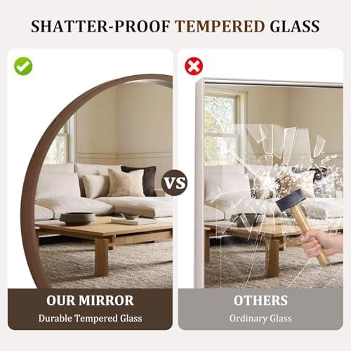 WallBeyond 36 Inch Round Wood Mirror, Large Circle Wooden Frame Wall Mirror - Image 6