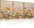 Large Nature Wildflowers Framed Canvas Wall Art, Vintage Daisy Painting by Unknown