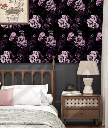 Black Purple Vintage Floral Peel and Stick Wallpaper 17.5" x 393" - Image 3