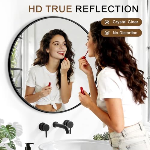 FGU Round Bathroom Mirror for Over Sink 22" Black Circle Wall Mirror - Image 4