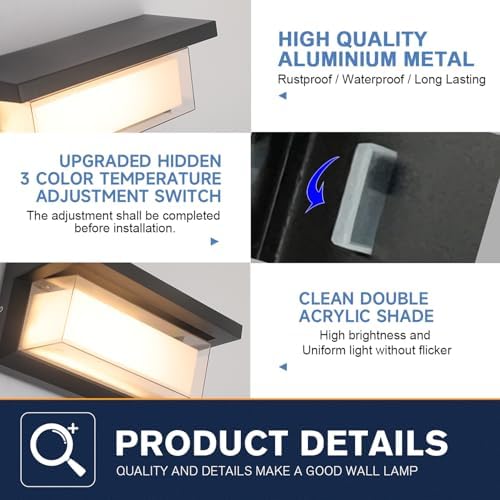 2 Pack 24W LED Outdoor Wall Lights Exterior/Interior Adjustable 3-Color Sconces - Image 7