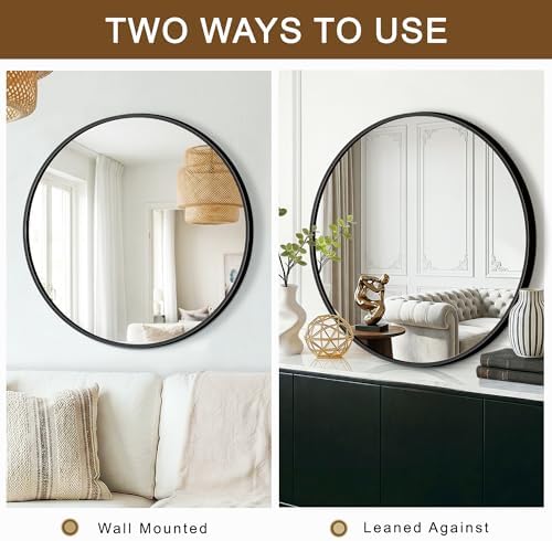 FGU Round Bathroom Mirror for Over Sink 2 Pack 26" Black Circle Wall Mirror - Image 5