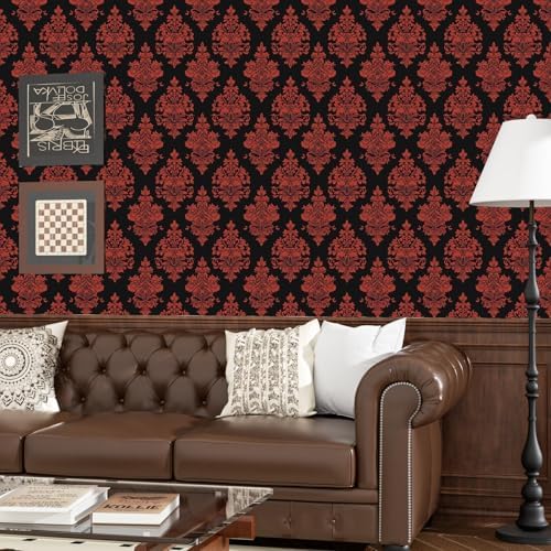 BOKEBEVE Vintage Floral Wallpaper Peel Stick Burgundy Red 17.5 x 393.5In - Image 4