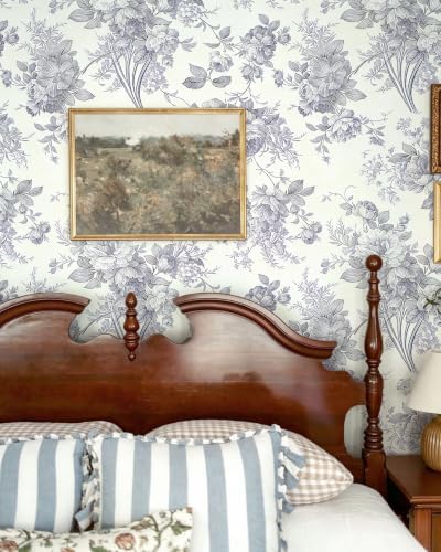 Jeweluck Gray White Floral Peel and Stick Wallpaper Vintage 16.9"x 196.8" - Image 2