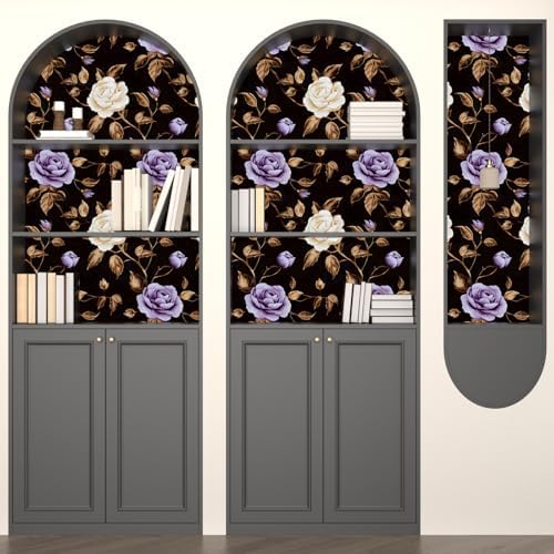 Laatse Dark Purple Gold Rose Floral Wallpaper Peel and Stick 17.5''x393'' - Image 3