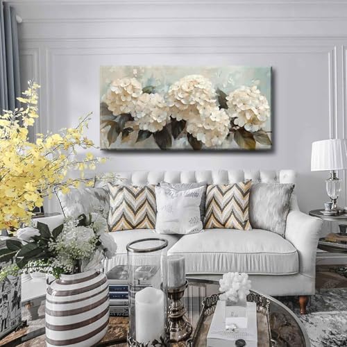 Large Hydrangea Canvas Wall Art Texture White Flower Plant painting Decor - Image 5