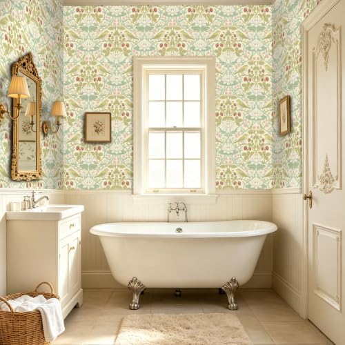 BOKEBEVE Bird Floral Wallpaper Peel Stick Beige Yellow Green 17.5 x 118In - Image 6