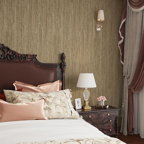 VaryStyle Luxury Brown/Gold Grasscloth Wallpaper Textured Grass Cloth Peel and - Image 3