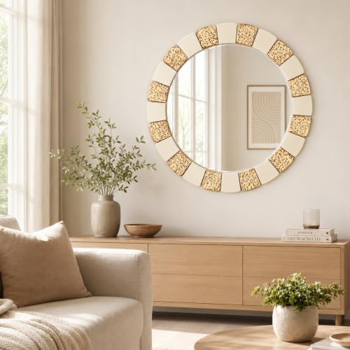 Saliwa 27 Inch Round Bathroom Mirror, Wood Framed Wall Mirror, Rustic Farmhouse - Image 6