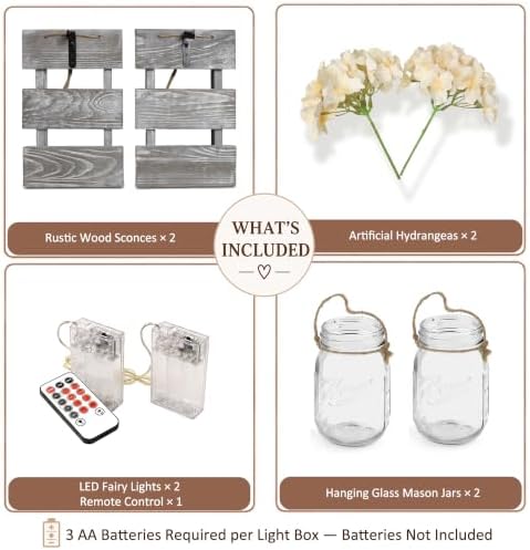 Farmhouse Mason Jar Wall Sconces Set of 2, Rustic Gray Decor - Image 5