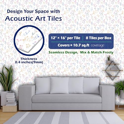 PINWELIFE® Acoustic Art Tiles – 8-Pack 12"x16" Sound Absorbing Panels, Seamless - Image 2