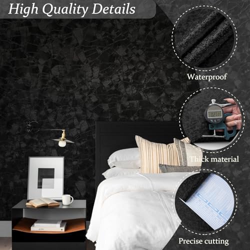 Yasinet Peel and Stick Wallpaper Black Removable Wallpaper Modern Black Contact - Image 3