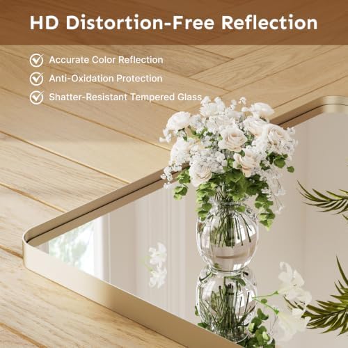 Kosmonia 32x24 Inch Bathroom Vanity Mirror Brushed Champagne Gold - Image 4