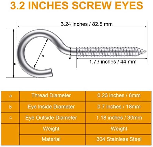 12-Pack 304 Stainless Steel Screw Eyes, Heavy Duty Eye Hooks - Image 2