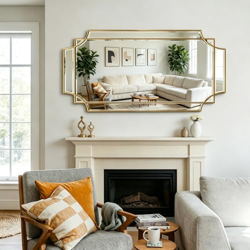47"x24" Large Gold Rectangle Beveled Mirror - Image 7