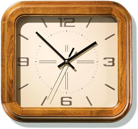AYRELY® Rectangular Wooden Wall Clock – 12.8" W x 11.6" H Vintage Elm Wood Frame by AYRELY