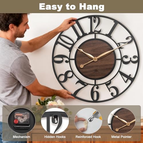 30 Inch Black Arabic Numeral Large Wall Clock - Image 4