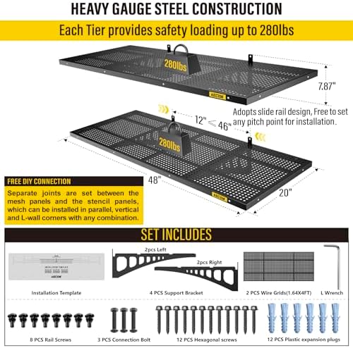 Aecxm 2-Pack 1.64x4ft Adjustable Garage Wall Shelving 560lbs Load Capacity - Image 5