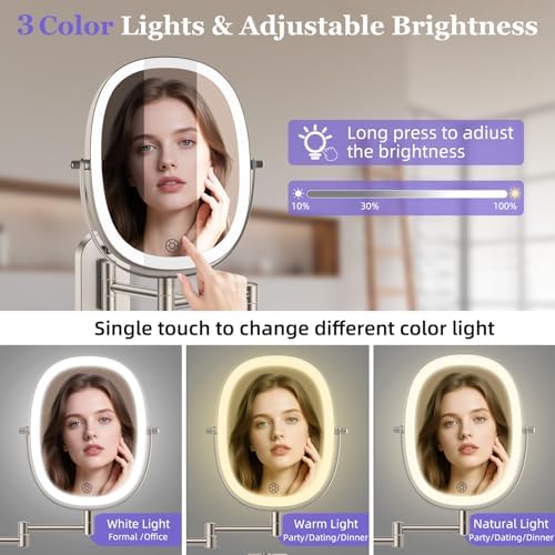 FUNTOUCH 5000mAh Rechargeable Wall Mounted Lighted Makeup Mirror - Image 4