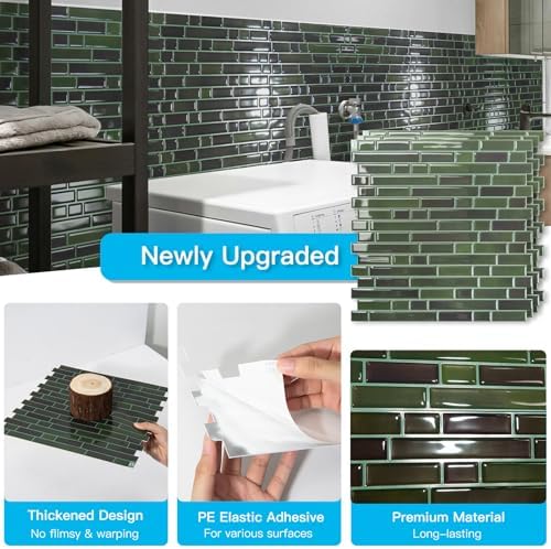 Art3d Linear Design Tile Peel and Stick Backsplash, Dark Green - Image 5