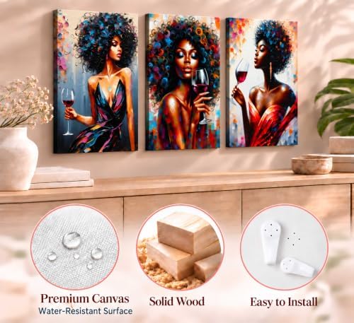 hijyord 3Pcs African American Women Canvas Wall Art - Image 3