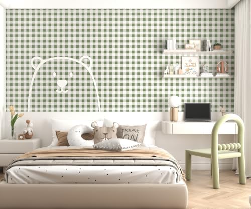 OSECAGE Green Peel and Stick Wallpaper Plaid Contact Paper 17.7"x197" - Image 6