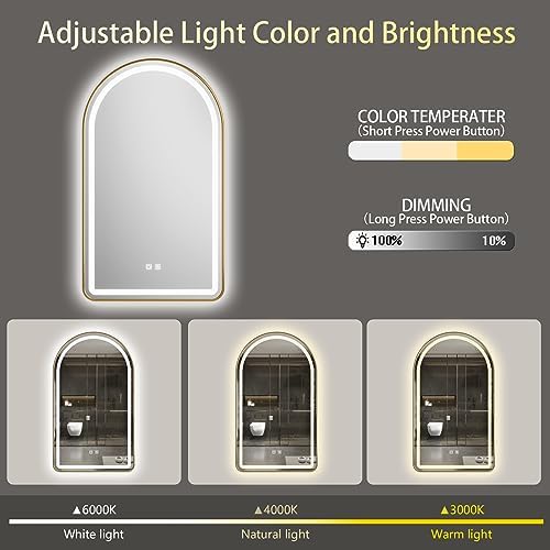 Arched Bathroom Mirror 20"x28", LED Tempered Glass - Image 5