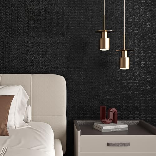 Livelynine Textured Black Peel and Stick Wallpaper 15.8x394 Inch Grasscloth - Image 5
