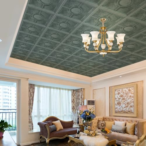 STICKGOO PVC Ceiling Tiles 24 x 24in, Antique Green Bronze Decorative Drop - Image 4