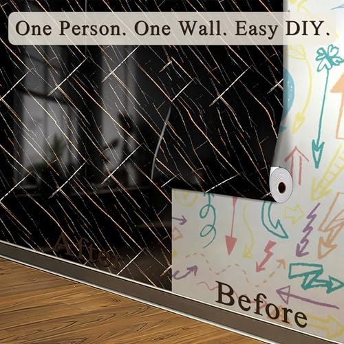 Black Gold Marble Peel and Stick Wallpaper, 23.6 x 118 in - Image 4