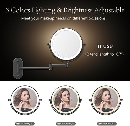 8" Wall Mounted Lighted Makeup Mirror, Oval Base, Matte Black - Image 3