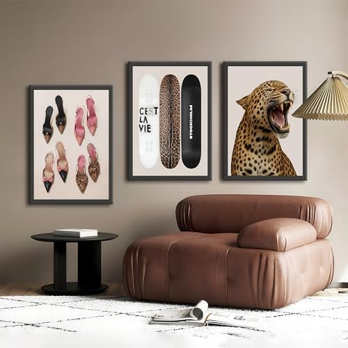 Stockholm Style 3-Piece Framed Wall Art Set – Leopard Print & Preppy Fashion Art - Image 7