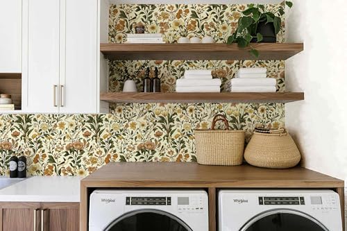 Jeweluck Floral Peel and Stick Wallpaper Bird Wall Paper 16.9" x 393.7" - Image 6