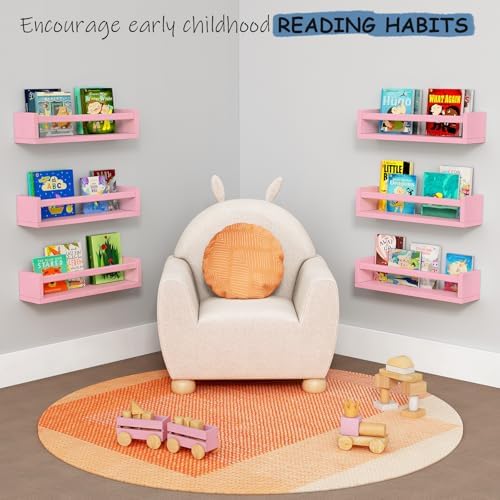 Pink Nursery Floating Shelves for Wall, Kids Book Shelf for Baby Girls Room - Image 3